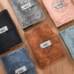 A5 Leather Notebook with Lock, Password Diary Journal for College Students, Retro Handcrafted Thickened Paper, Back to School Gift, Stationery