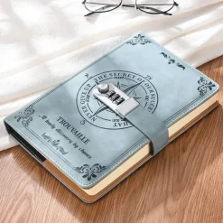 A5 Leather Notebook with Lock, Password Diary Journal for College Students, Retro Handcrafted Thickened Paper, Back to School Gift, Stationery