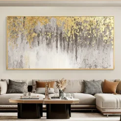 Abstract Gold Foil Oil Painting On Canvas Large hand painted Wall Art Gold foil Painting Minimalist Custom Painting Modern artwork for Living Room Decor