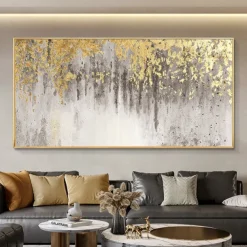 Abstract Gold Foil Oil Painting On Canvas Large hand painted Wall Art Gold foil Painting Minimalist Custom Painting Modern artwork for Living Room Decor