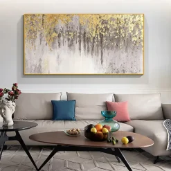 Abstract Gold Foil Oil Painting On Canvas Large hand painted Wall Art Gold foil Painting Minimalist Custom Painting Modern artwork for Living Room Decor