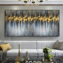 Abstract Gold Foil Oil Painting On Canvas Large hand painted Wall Art Gold foil Painting Minimalist Custom Painting Modern artwork for Living Room Decor