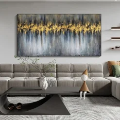 Abstract Gold Foil Oil Painting On Canvas Large hand painted Wall Art Gold foil Painting Minimalist Custom Painting Modern artwork for Living Room Decor