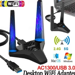 AC1300 USB3.0 Desktop Laptop WiFi Adapter,Dual Band Usb Network Card for PC,High Speed USB Wifi Dongle with Magnetic Dock,usb Wifi Signal Booster