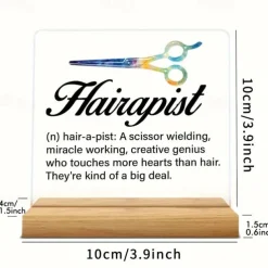 Acrylic Plaque with Wooden Base, Hair Stylist Definition Desk Sign, Creative Scissor Design, Appreciation Gift for Salon Professionals, Horizontal Display
