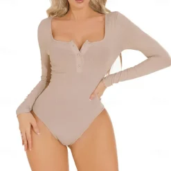 Activewear Leotard / Onesie Buttons Pure Color Splicing Women's Performance Training Long Sleeve High Polyester