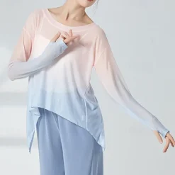 Activewear Top Pure Color Splicing Women's Performance Training Long Sleeve Polyester
