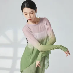 Activewear Top Pure Color Splicing Women's Performance Training Long Sleeve Polyester