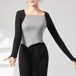 Activewear Top Pure Color Splicing Women's Performance Training Long Sleeve High Polyester