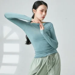 Activewear Top Ruching Pure Color Women's Performance Training Long Sleeve Polyester
