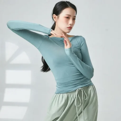Activewear Top Ruching Pure Color Women's Performance Training Long Sleeve Polyester