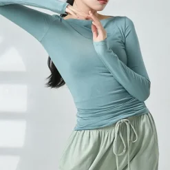 Activewear Top Ruching Pure Color Women's Performance Training Long Sleeve Polyester