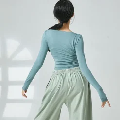 Activewear Top Ruching Pure Color Women's Performance Training Long Sleeve Polyester