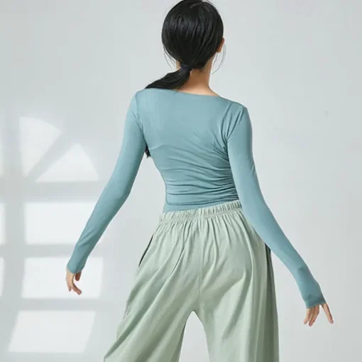 Activewear Top Ruching Pure Color Women's Performance Training Long Sleeve Polyester