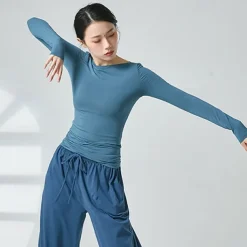 Activewear Top Ruching Pure Color Women's Performance Training Long Sleeve Polyester