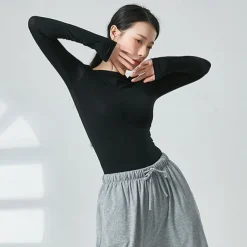 Activewear Top Ruching Pure Color Women's Performance Training Long Sleeve Polyester