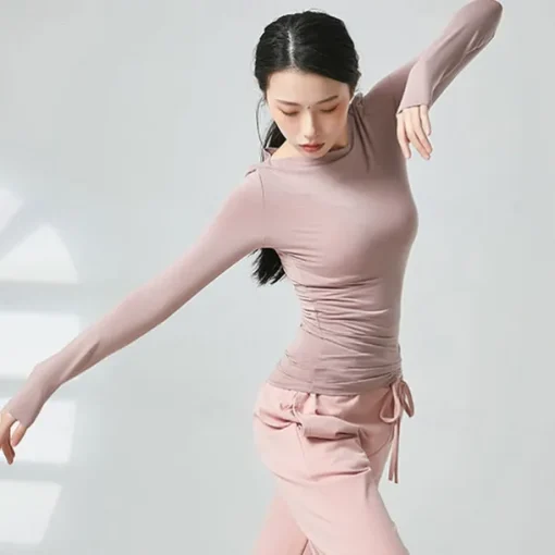 Activewear Top Ruching Pure Color Women's Performance Training Long Sleeve Polyester