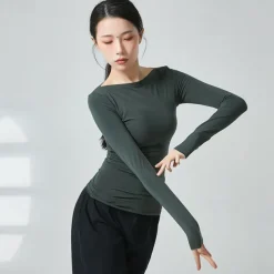 Activewear Top Ruching Pure Color Women's Performance Training Long Sleeve Polyester