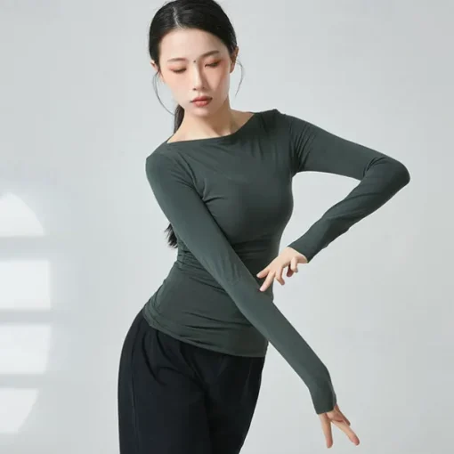 Activewear Top Ruching Pure Color Women's Performance Training Long Sleeve Polyester