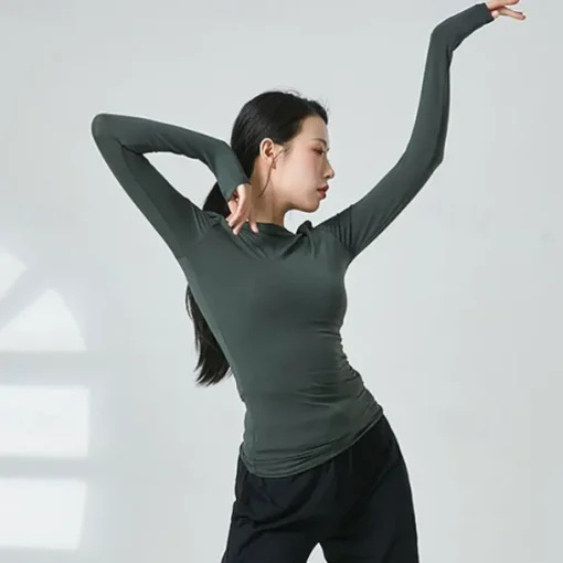 Activewear Top Ruching Pure Color Women's Performance Training Long Sleeve Polyester