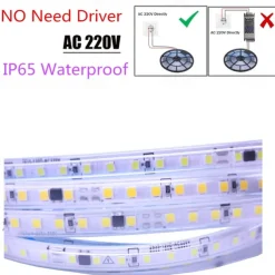 AC220V-240V LED Strip NO Need Driver IP65 Waterproof 3000K 4000K 6000K 2835 120Leds/M Flexible Ribbon Rope Tape Light