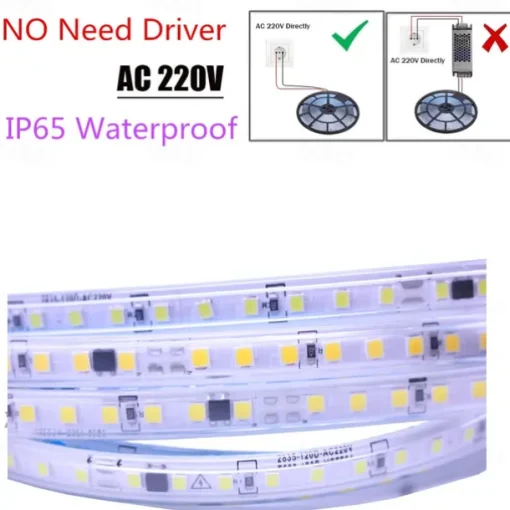 AC220V-240V LED Strip NO Need Driver IP65 Waterproof 3000K 4000K 6000K 2835 120Leds/M Flexible Ribbon Rope Tape Light