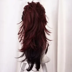 Adecors Demon Slayer Tanjiro Cosplay Wig Female Long Kimetsu No Yaiba Wig with Earrings Markings for Anime Cosplay rose