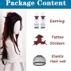 Adecors Demon Slayer Tanjiro Cosplay Wig Female Long Kimetsu No Yaiba Wig with Earrings Markings for Anime Cosplay rose