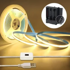 Adjustable Brightness Hand Wave Activation USB COB LED Light Strip 1-2.5m AA Battery Box Manual Scan Sensor LED Tape Light Lighting Suitable for Bedroom Backlit Kitchen Bedroom Mirror Wardrobe Display