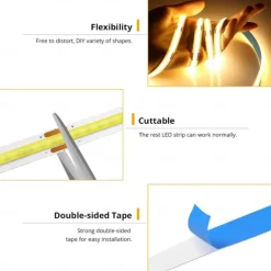 Adjustable Brightness Hand Wave Activation USB COB LED Light Strip 1-2.5m AA Battery Box Manual Scan Sensor LED Tape Light Lighting Suitable for Bedroom Backlit Kitchen Bedroom Mirror Wardrobe Display