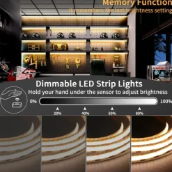 Adjustable Brightness Hand Wave Activation USB COB LED Light Strip 1-2.5m AA Battery Box Manual Scan Sensor LED Tape Light Lighting Suitable for Bedroom Backlit Kitchen Bedroom Mirror Wardrobe Display