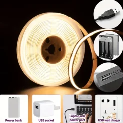 Adjustable Brightness Hand Wave Activation USB COB LED Light Strip 1-2.5m AA Battery Box Manual Scan Sensor LED Tape Light Lighting Suitable for Bedroom Backlit Kitchen Bedroom Mirror Wardrobe Display