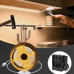 Adjustable Brightness Hand Wave Activation USB COB LED Light Strip 1-2.5m AA Battery Box Manual Scan Sensor LED Tape Light Lighting Suitable for Bedroom Backlit Kitchen Bedroom Mirror Wardrobe Display