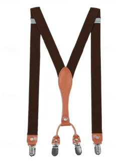 Adjustable Elastic Suspenders with Faux Leather Accents and Metal Clips – Classic Y-Back Design for Men, Perfect for Formal Events, Weddings, and Daily Wear