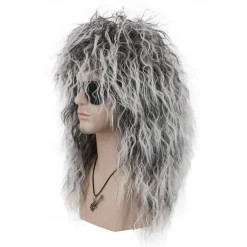 Adult Men Women Long Curly Wig 70s 80s Rocker Mullet Halloween Costume Cosplay Wig For Carvinal