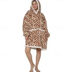 Adults' Character Oversized Hoodie Blanket Wearable Blanket With Pocket Milk Cow Leopard Onesie Pajamas Kigurumi Pajamas For Men and Women Carnival Masquerade Cartoon