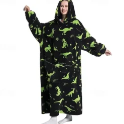Adults' Character Oversized Hoodie Blanket Wearable Blanket With Pocket Shark Penguin Dinosaur Onesie Pajamas Kigurumi Pajamas For Men and Women Carnival Masquerade Cartoon
