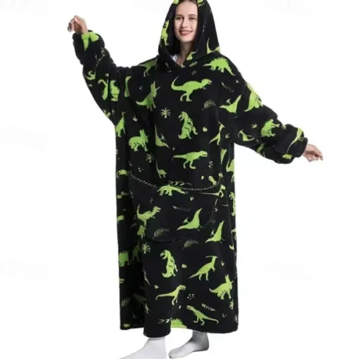 Adults' Character Oversized Hoodie Blanket Wearable Blanket With Pocket Shark Penguin Dinosaur Onesie Pajamas Kigurumi Pajamas For Men and Women Carnival Masquerade Cartoon