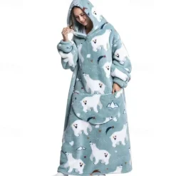 Adults' Character Oversized Hoodie Blanket Wearable Blanket With Pocket Bear Dinosaur Dog Onesie Pajamas Kigurumi Pajamas For Men and Women Carnival Masquerade Cartoon