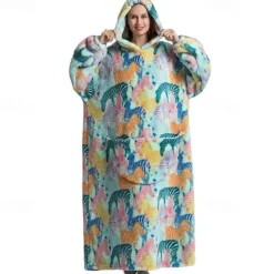 Adults' Character Oversized Hoodie Blanket Wearable Blanket With Pocket Bear Dinosaur Dog Onesie Pajamas Kigurumi Pajamas For Men and Women Carnival Masquerade Cartoon