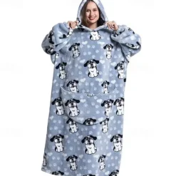 Adults' Character Oversized Hoodie Blanket Wearable Blanket With Pocket Bear Dinosaur Dog Onesie Pajamas Kigurumi Pajamas For Men and Women Carnival Masquerade Cartoon