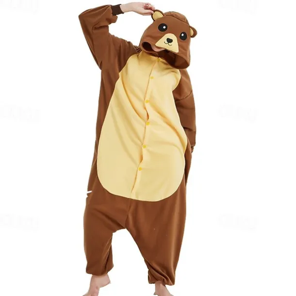 Adults' Color Block Onesie Costume Carnival Costume Bear Onesie Pajamas Kigurumi Pajamas Funny Costume For Men and Women Carnival Cartoon