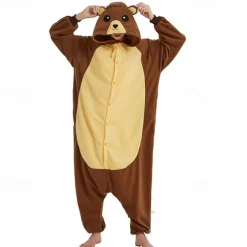 Adults' Color Block Onesie Costume Carnival Costume Bear Onesie Pajamas Kigurumi Pajamas Funny Costume For Men and Women Carnival Cartoon