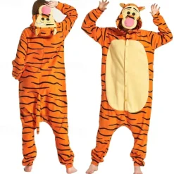 Adults' Cosplay Costume Party Costume Costume Cartoon Tiger Animal Animal Onesie Pajamas Polar Fleece Cosplay For Boys Girls' Couple's Christmas Animal Sleepwear Cartoon Festival / Holiday Costumes