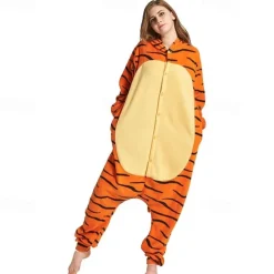 Adults' Cosplay Costume Party Costume Costume Cartoon Tiger Animal Animal Onesie Pajamas Polar Fleece Cosplay For Boys Girls' Couple's Christmas Animal Sleepwear Cartoon Festival / Holiday Costumes