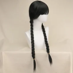 Adults' Wednesday Addams Dress Addams Family Women's Goth Gothic Flare Dress Movie Cosplay Costume Party Little Black Dress Masquerade with Wednesday Addams Wig Cute Natural Soft Hair Wig Cap Braids