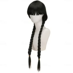 Adults' Wednesday Addams Dress Addams Family Women's Goth Gothic Flare Dress Movie Cosplay Costume Party Little Black Dress Masquerade with Wednesday Addams Wig Cute Natural Soft Hair Wig Cap Braids