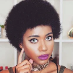 Afro Kinky Curly Bangs Wig For Women Afro Pixie Cut Short Human Hair Wig Soft Curly Afro Wig Natural Looking For Daily Use
