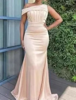 A-Line Bridesmaid Dress One Shoulder Sleeveless Elegant Floor Length Chiffon with Split Front 2022