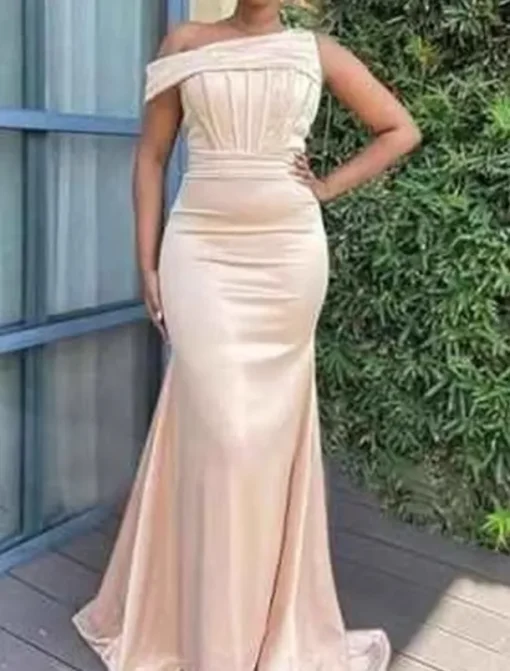 A-Line Bridesmaid Dress One Shoulder Sleeveless Elegant Floor Length Chiffon with Split Front 2022
